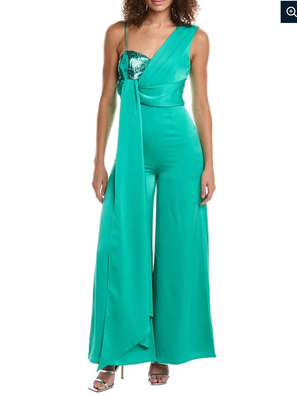 Halston Heritage Khi Emerald Green One Shoulder Jumpsuit Sequin Size 4 NWT